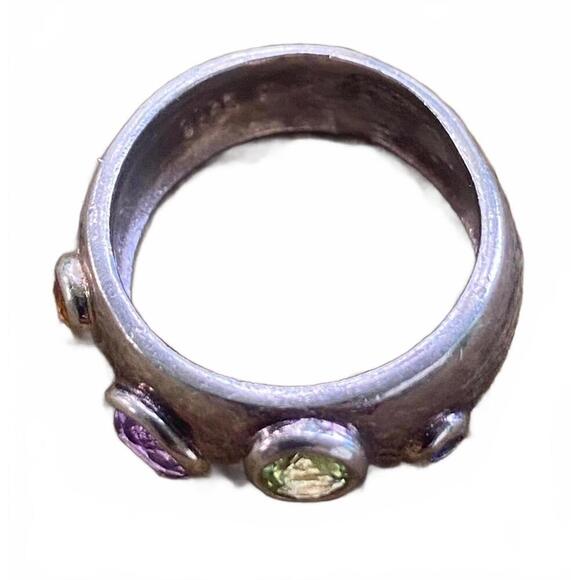 Stylish Multi-Gemstone Silver Ring - Picture 5 of 10